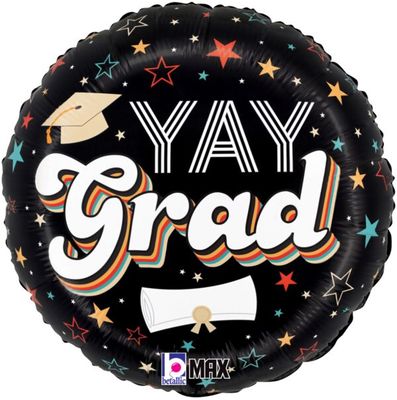 Retro Yay Grad - 18&quot; Helium Filled Foil Balloon, Ribbon