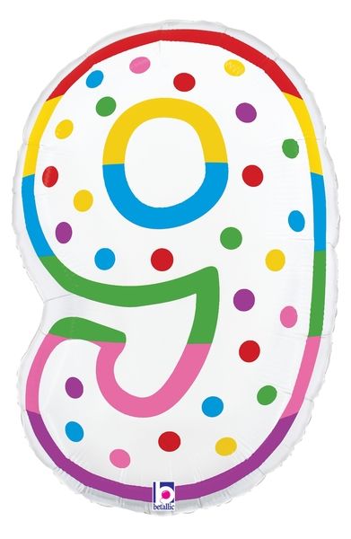 Birthday Candle #9 - 24&quot; Helium Filled Foil Balloon, Ribbon