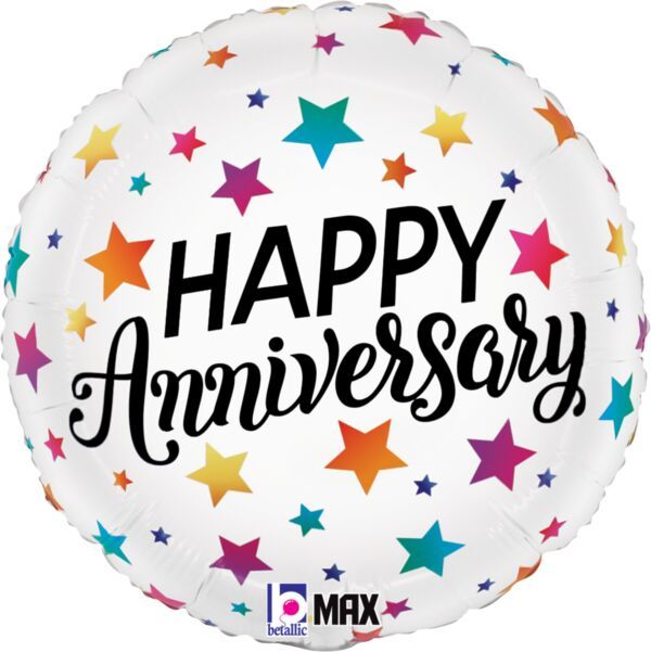 Colorful Anniversary - 18&quot; Helium Filled Foil Balloon, Ribbon