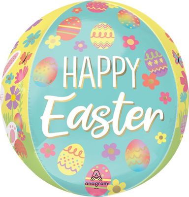 Easter Bunny Love Orbz - 15" Helium Filled Foil Balloon, Ribbon