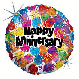 Party Anniversary Holographic - 18&quot; Helium Filled Foil Balloon, Ribbon