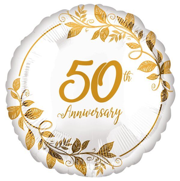 Happy 50th Anniversary - 17&quot; Helium Filled Foil Balloon, Ribbon