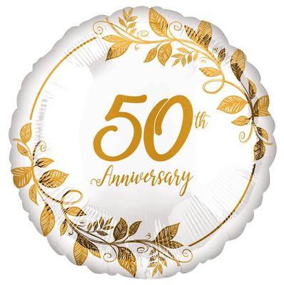 Happy 50th Anniversary - 17&quot; Helium Filled Foil Balloon, Ribbon