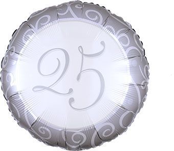 25TH Celebration - 18&quot; Helium Filled Foil Balloon, Ribbon