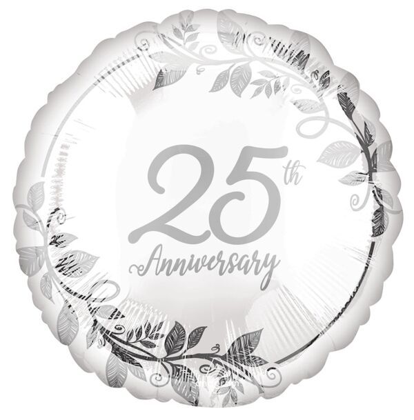 Happy 25th Anniversary - 17&quot; Helium Filled Foil Balloon, Ribbon