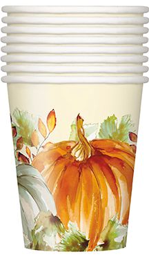 Watercolor Fall Pumpkin - 9oz Cups 8ct