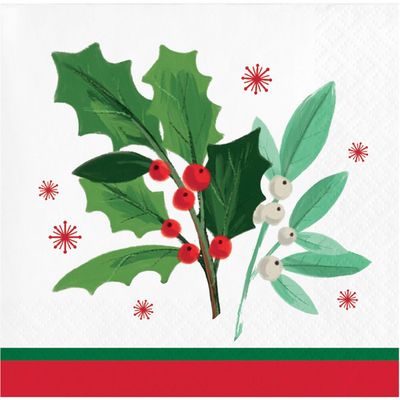 Holly Jolly Christmas - 2 Ply Beverage Napkin 16 Ct