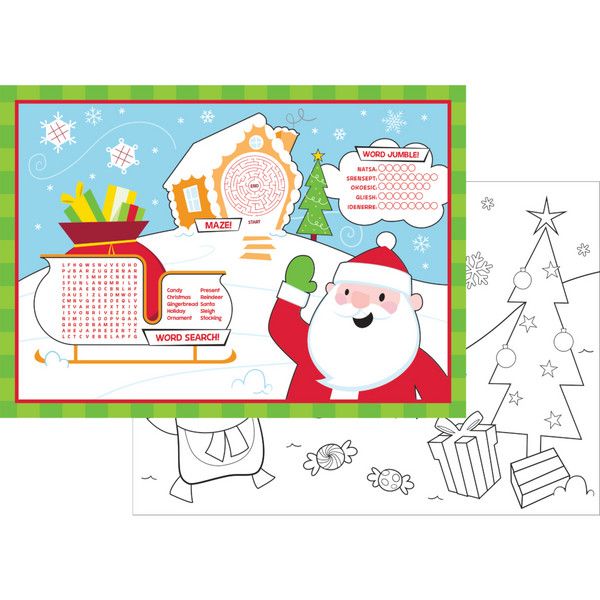 Activity Placemat - 10&quot; x 14&quot; Christmas 8 Ct