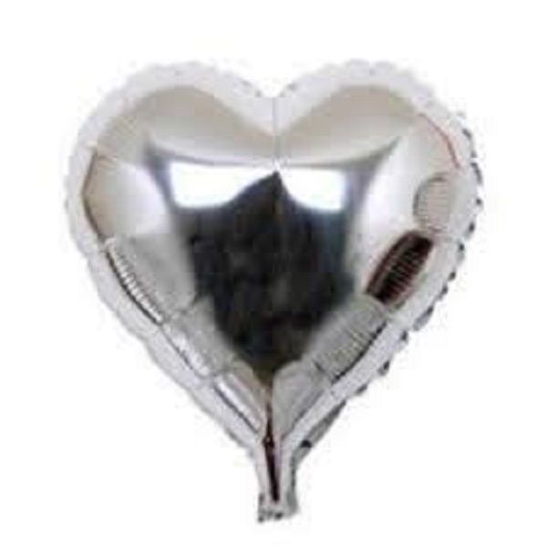 Silver Heart - 18&quot; Helium Filled Foil Balloon, Ribbon