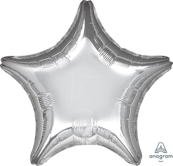 Metallic Silver Star - 28&quot; Helium Filled Foil Balloon, Ribbon