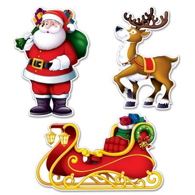 Santa, Sleigh &amp; Reindeer Cutouts 3 Ct