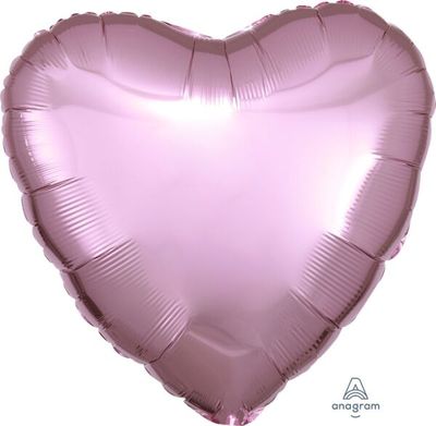 Metallic Pearl Pastel Pink Heart - 17&quot; Helium Filled Foil Balloon, Ribbon