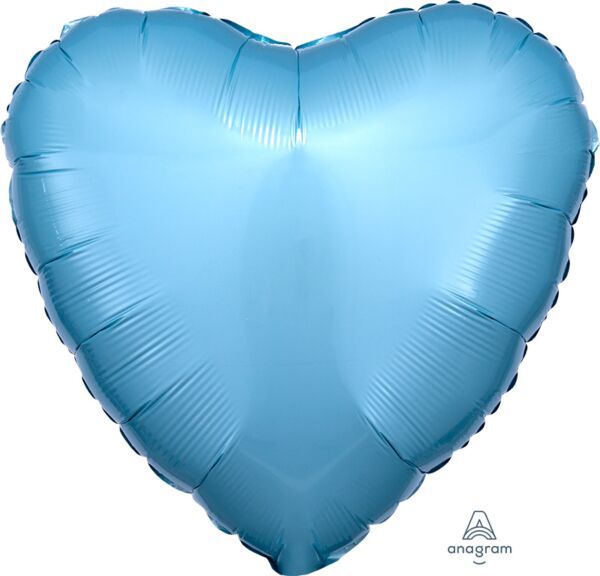 Metallic Pearl Pastel Blue Heart  - 17&quot; Helium Filled Foil Balloon, Ribbon