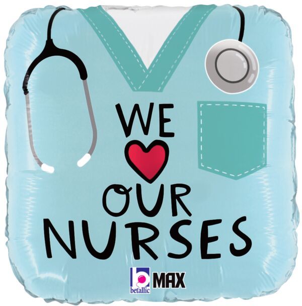 We Love Our Nurses - 18&quot; Helium Filled Foil Balloon, Ribbon