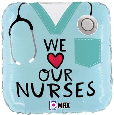 We Love Our Nurses - 18&quot; Helium Filled Foil Balloon, Ribbon