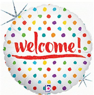 Welcome Dots Holographic - 18&quot; Helium Filled Foil Balloon, Ribbon
