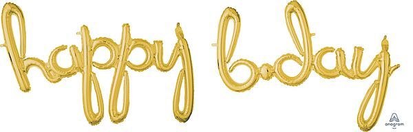 Script Happy Bday Gold -76&quot; Phrase Airfill