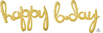 Script Happy Bday Gold -76&quot; Phrase Airfill