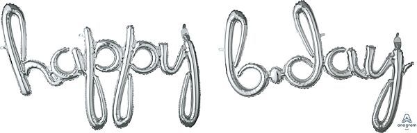Script Happy Bday Silver -76&quot; Phrase Airfill