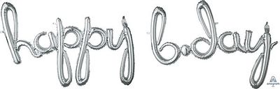 Script Happy Bday Silver -76&quot; Phrase Airfill