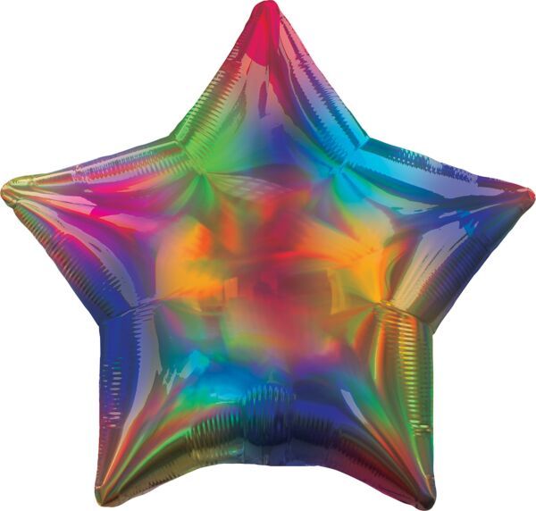 Iridescent Rainbow Star - 19&quot; Helium Filled Foil Balloon, Ribbon
