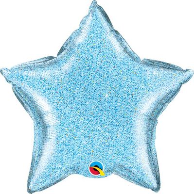 Light Blue Glittergraphic Star - 20&quot; Helium Filled Foil Balloon, Ribbon