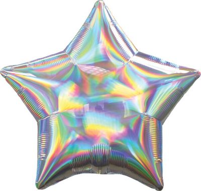 Iridescent Silver Star - 19&quot; Helium Filled Foil Balloon, Ribbon