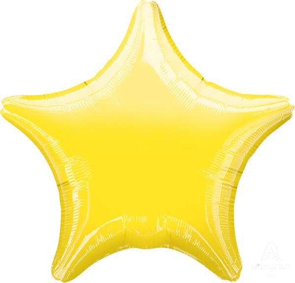 Metallic Yellow Star - 19&quot; Helium Filled Foil Balloon, Ribbon