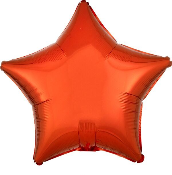 Metallic Orange Star - 19&quot; Helium Filled Foil Balloon, Ribbon