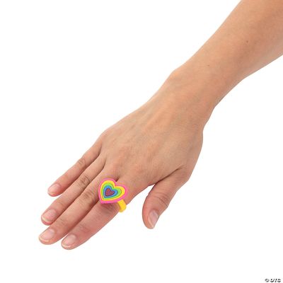 Bright Rainbow Heart Rings - 12 Ct Poly Bag