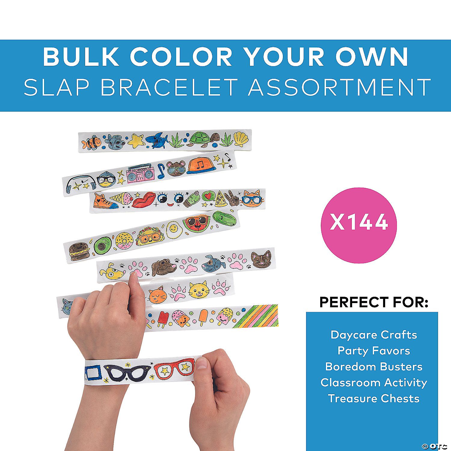 Bulk Color Your Own Slap Bracelet Assortment - 144 Ct Box