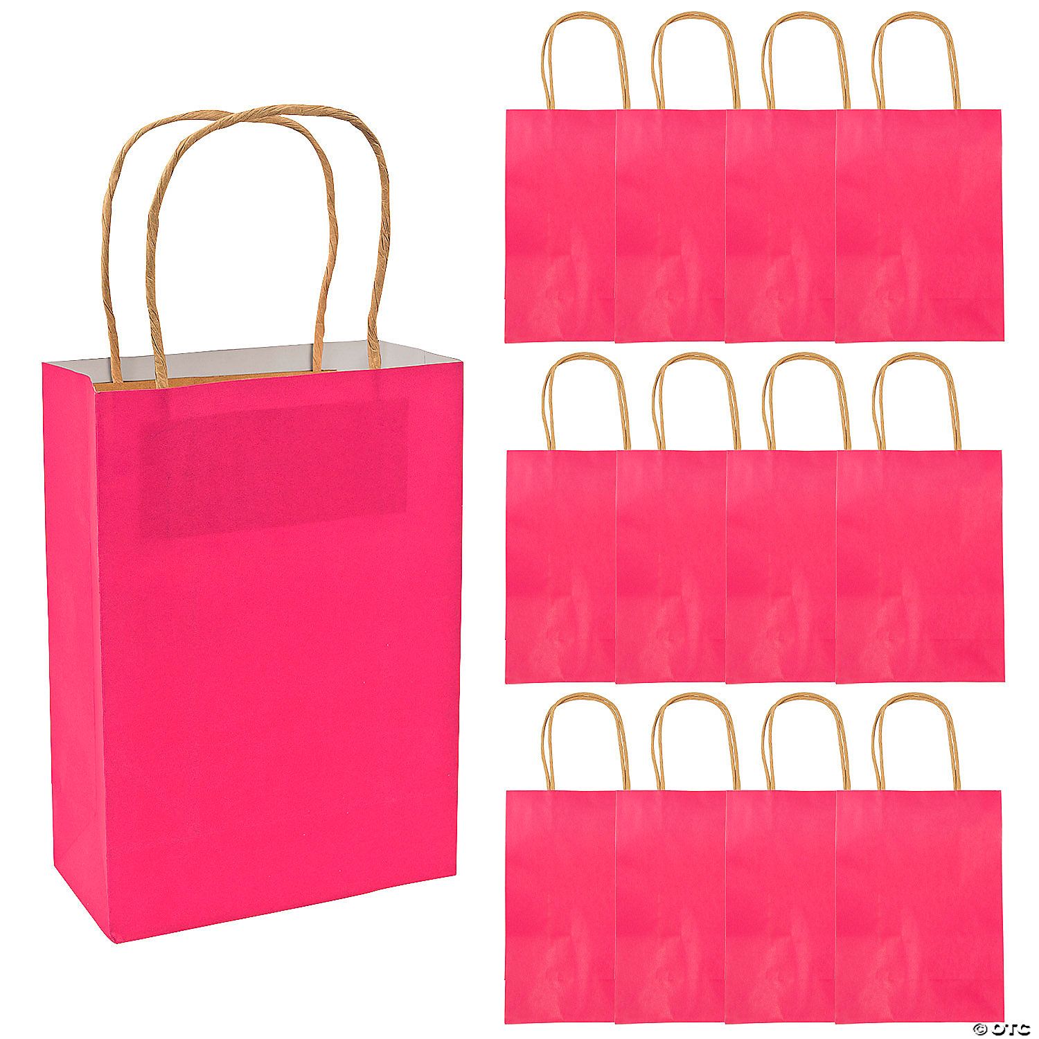Kraft Bag Medium Hot Pink 6.5&quot; x 3.2&quot; x 9&quot; - 12 Ct Poly Bag