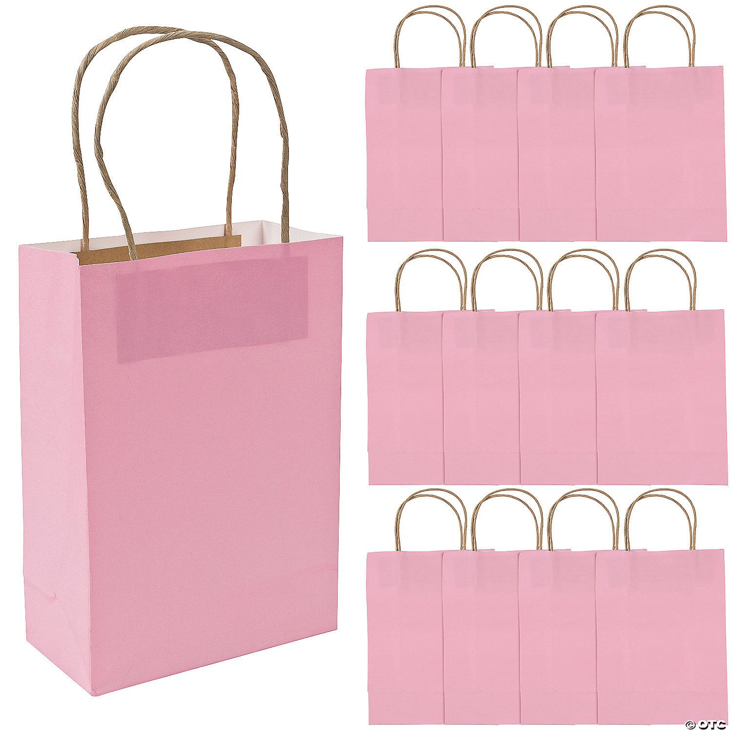 Kraft Bag Medium Pink 6.5&quot; x 3.2&quot; x 9&quot; - 12 Ct Poly Bag