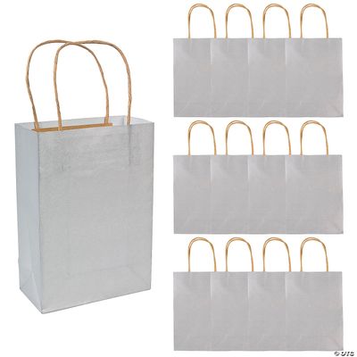 Kraft Bag Medium Silver 6.5&quot; x 3.2&quot; x 9&quot; - 12 Ct Poly Bag