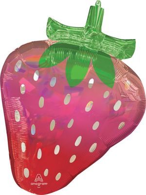 Fruity Mix Iridescent Strawberry - 27&quot; Helium Filled Foil Balloon, Ribbon