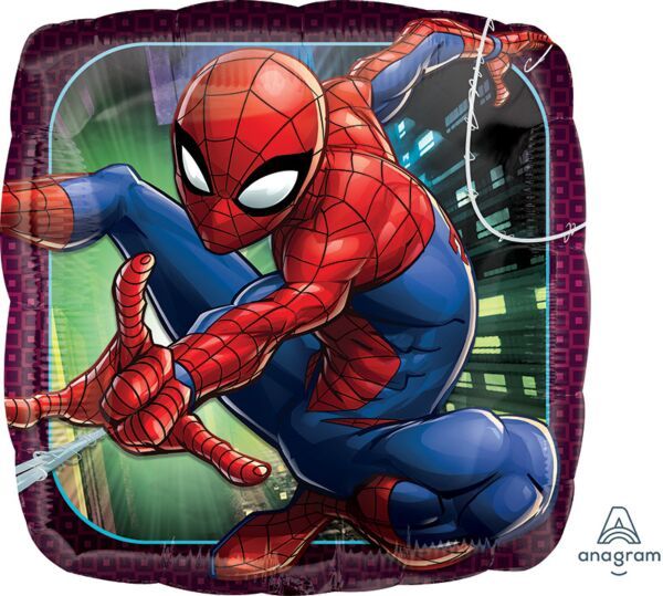 Spiderman Animated SQ - 17&quot; Helium Filled Foil Shaped Balloon, Ribbon