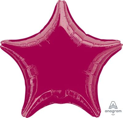 Burgundy Star - 19&quot; Helium Filled Foil Balloon, Ribbon