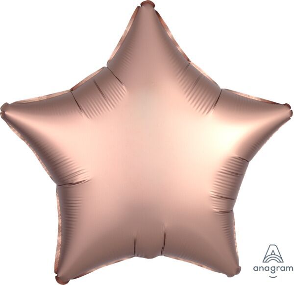 Luxe Rose Copper Star - 19&quot; Helium Filled Foil Balloon, Ribbon
