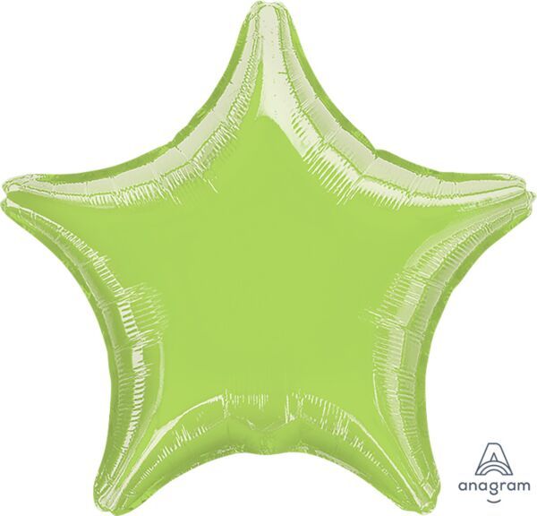 Lime Green Star - 19&quot; Helium Filled Foil Balloon, Ribbon