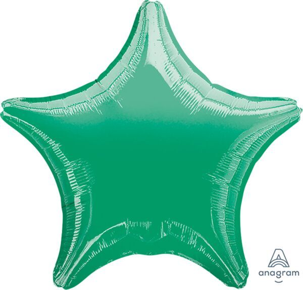 Metallic Green Star - 19&quot; Helium Filled Foil Balloon, Ribbon