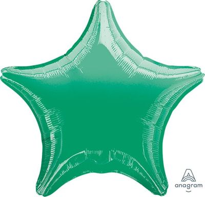 Metallic Green Star - 19&quot; Helium Filled Foil Balloon, Ribbon