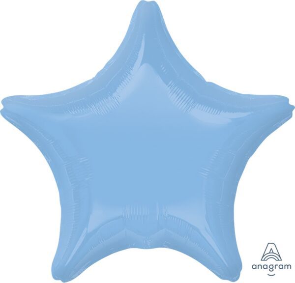 Pastel Blue Star - 19&quot; Helium Filled Foil Balloon, Ribbon