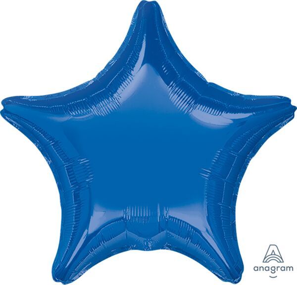 Dark Blue Star - 19&quot; Helium Filled Foil Balloon, Ribbon