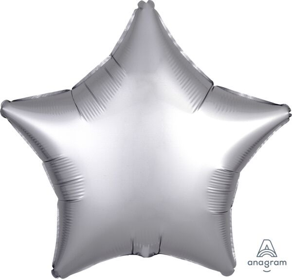 Luxe Platinum Star - 19&quot; Helium Filled Foil Balloon, Ribbon