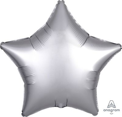 Luxe Platinum Star - 19&quot; Helium Filled Foil Balloon, Ribbon