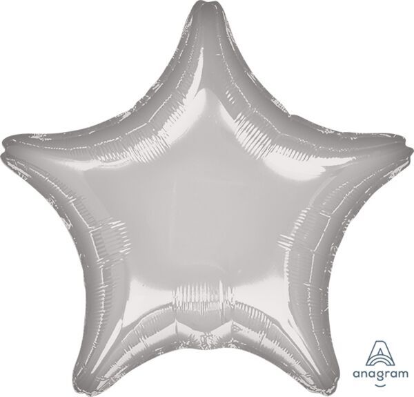 Metallic Silver Star - 19&quot; Helium Filled Foil Balloon, Ribbon