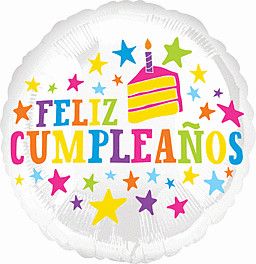 Feliz Cumpleanos Stars - 17&quot; Helium Filled Foil Balloon, Ribbon