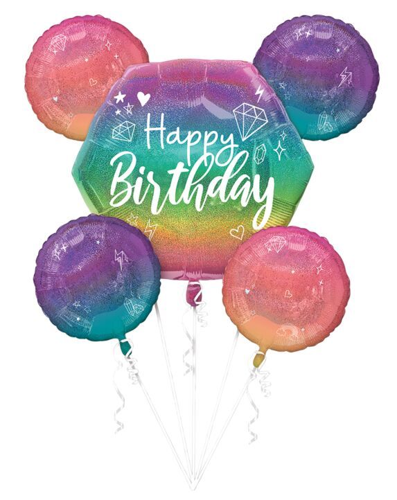 Bouquet Sparkle Birthday - Helium Filled Foil Balloon, Ribbon