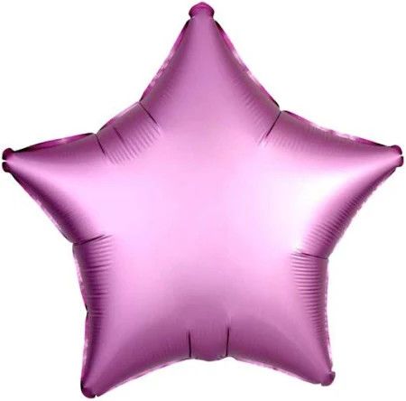 Satin Pink Star - 18&quot; Helium Filled Foil Balloon, Ribbon