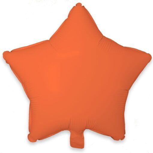 Metallic Matte Orange  Star - 18&quot; Helium Filled Foil Balloon, Ribbon